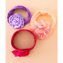 Babyhug Free Size Headbands With Floral Applique Pack of 3 - Multicolor