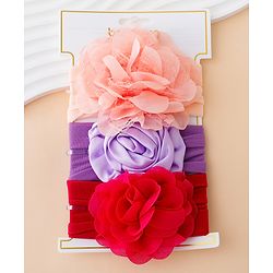 Babyhug Free Size Headbands With Floral Applique Pack of 3 - Multicolor