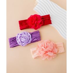 Babyhug Free Size Headbands With Floral Applique Pack of 3 - Multicolor