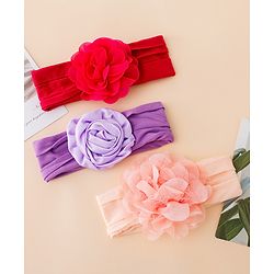 Babyhug Free Size Headbands With Floral Applique Pack of 3 - Multicolor
