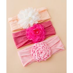 Babyhug Free Size Headbands With Floral Applique Pack of 3 - Multicolor