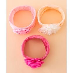 Babyhug Free Size Headbands With Floral Applique Pack of 3 - Multicolor