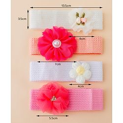 Babyhug Free Size Headbands With Floral Applique Pack of 4 - Multicolor