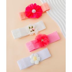 Babyhug Free Size Headbands With Floral Applique Pack of 4 - Multicolor
