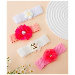 Babyhug Free Size Headbands With Floral Applique Pack of 4 - Multicolor
