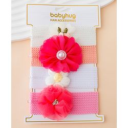Babyhug Free Size Headbands With Floral Applique Pack of 4 - Multicolor