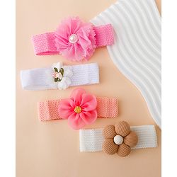 Babyhug Free Size Headbands With Floral Applique Pack of 4 - Multicolor