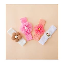 Babyhug Free Size Headbands With Floral Applique Pack of 4 - Multicolor