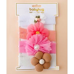 Babyhug Free Size Headbands With Floral Applique Pack of 4 - Multicolor