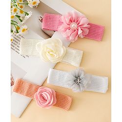 Babyhug Free Size Headbands With Floral Applique Pack of 4 - Multicolor
