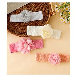 Babyhug Free Size Headbands With Floral Applique Pack of 4 - Multicolor