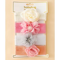 Babyhug Free Size Headbands With Floral Applique Pack of 4 - Multicolor