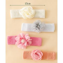 Babyhug Free Size Headbands With Floral Applique Pack of 4 - Multicolor