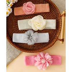 Babyhug Free Size Headbands With Floral Applique Pack of 4 - Multicolor