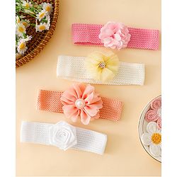 Babyhug Free Size Headbands With Floral Applique Pack of 4 - Multicolor