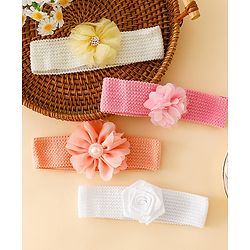 Babyhug Free Size Headbands With Floral Applique Pack of 4 - Multicolor