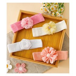 Babyhug Free Size Headbands With Floral Applique Pack of 4 - Multicolor
