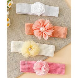 Babyhug Free Size Headbands With Floral Applique Pack of 4 - Multicolor