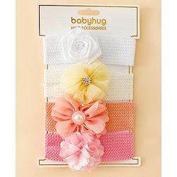 Babyhug Free Size Headbands With Floral Applique Pack of 4 - Multicolor