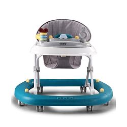 Babyhug Musical Baby Walker with Rocker Function 2-in-1 Convertible Adjustable Height| Compact Fold| Activity Toy Tray Stable Design Multi-Directional Wheels 624 Months - Blue