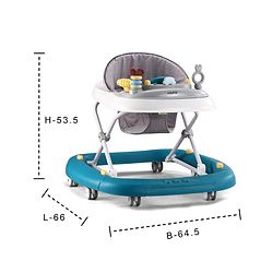 Babyhug Musical Baby Walker with Rocker Function 2-in-1 Convertible Adjustable Height| Compact Fold| Activity Toy Tray Stable Design Multi-Directional Wheels 624 Months - Blue