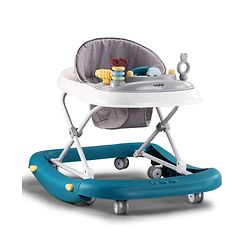 Babyhug Musical Baby Walker with Rocker Function 2-in-1 Convertible Adjustable Height| Compact Fold| Activity Toy Tray Stable Design Multi-Directional Wheels 624 Months - Blue