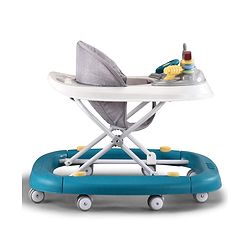 Babyhug Musical Baby Walker with Rocker Function 2-in-1 Convertible Adjustable Height| Compact Fold| Activity Toy Tray Stable Design Multi-Directional Wheels 624 Months - Blue
