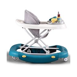 Babyhug Musical Baby Walker with Rocker Function 2-in-1 Convertible Adjustable Height| Compact Fold| Activity Toy Tray Stable Design Multi-Directional Wheels 624 Months - Blue
