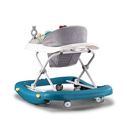 Babyhug Musical Baby Walker with Rocker Function 2-in-1 Convertible Adjustable Height| Compact Fold| Activity Toy Tray Stable Design Multi-Directional Wheels 624 Months - Blue