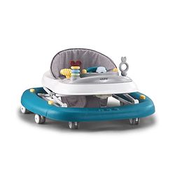 Babyhug Musical Baby Walker with Rocker Function 2-in-1 Convertible Adjustable Height| Compact Fold| Activity Toy Tray Stable Design Multi-Directional Wheels 624 Months - Blue