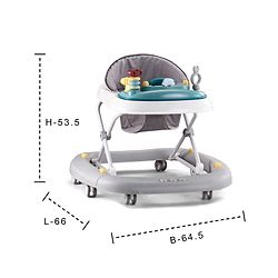 Babyhug Musical Baby Walker with Rocker Function 2-in-1 Convertible Adjustable Height Compact Fold Activity Toy Tray Stable Design Multi-Directional Wheels 624 Months - Grey