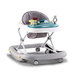 Babyhug Musical Baby Walker with Rocker Function 2-in-1 Convertible Adjustable Height Compact Fold Activity Toy Tray Stable Design Multi-Directional Wheels 624 Months - Grey