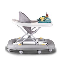 Babyhug Musical Baby Walker with Rocker Function 2-in-1 Convertible Adjustable Height Compact Fold Activity Toy Tray Stable Design Multi-Directional Wheels 624 Months - Grey