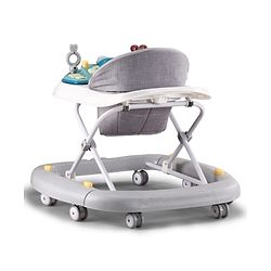 Babyhug Musical Baby Walker with Rocker Function 2-in-1 Convertible Adjustable Height Compact Fold Activity Toy Tray Stable Design Multi-Directional Wheels 624 Months - Grey