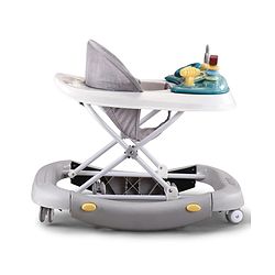 Babyhug Musical Baby Walker with Rocker Function 2-in-1 Convertible Adjustable Height Compact Fold Activity Toy Tray Stable Design Multi-Directional Wheels 624 Months - Grey