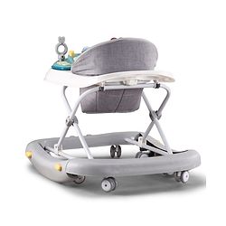 Babyhug Musical Baby Walker with Rocker Function 2-in-1 Convertible Adjustable Height Compact Fold Activity Toy Tray Stable Design Multi-Directional Wheels 624 Months - Grey