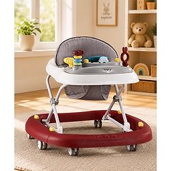 Babyhug Musical Baby Walker with Rocker Function 2-in-1 Convertible Adjustable Height Compact Fold Activity Toy Tray Stable Design Multi-Directional Wheels 624 Months  Red