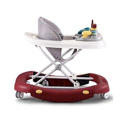 Babyhug Musical Baby Walker with Rocker Function 2-in-1 Convertible Adjustable Height Compact Fold Activity Toy Tray Stable Design Multi-Directional Wheels 624 Months  Red