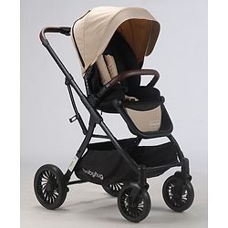Babyhug Premium Baby Stroller with One-Hand Compact Fold - Beige| Compact Fold| Reclining Backrest| Safety Harness| Swivel Wheels with Lock| Linked Brake| Durable Aluminium Frame| Air Cabin Friendly
