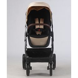 Babyhug Premium Baby Stroller with One-Hand Compact Fold - Beige| Compact Fold| Reclining Backrest| Safety Harness| Swivel Wheels with Lock| Linked Brake| Durable Aluminium Frame| Air Cabin Friendly