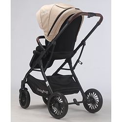 Babyhug Premium Baby Stroller with One-Hand Compact Fold - Beige| Compact Fold| Reclining Backrest| Safety Harness| Swivel Wheels with Lock| Linked Brake| Durable Aluminium Frame| Air Cabin Friendly