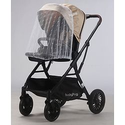 Babyhug Premium Baby Stroller with One-Hand Compact Fold - Beige| Compact Fold| Reclining Backrest| Safety Harness| Swivel Wheels with Lock| Linked Brake| Durable Aluminium Frame| Air Cabin Friendly
