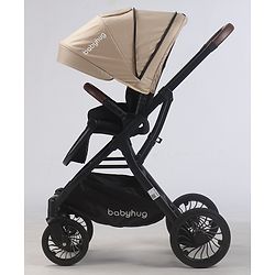 Babyhug Premium Baby Stroller with One-Hand Compact Fold - Beige| Compact Fold| Reclining Backrest| Safety Harness| Swivel Wheels with Lock| Linked Brake| Durable Aluminium Frame| Air Cabin Friendly