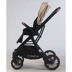 Babyhug Premium Baby Stroller with One-Hand Compact Fold - Beige| Compact Fold| Reclining Backrest| Safety Harness| Swivel Wheels with Lock| Linked Brake| Durable Aluminium Frame| Air Cabin Friendly