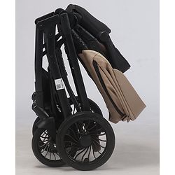 Babyhug Premium Baby Stroller with One-Hand Compact Fold - Beige| Compact Fold| Reclining Backrest| Safety Harness| Swivel Wheels with Lock| Linked Brake| Durable Aluminium Frame| Air Cabin Friendly