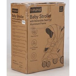 Babyhug Premium Baby Stroller with One-Hand Compact Fold - Beige| Compact Fold| Reclining Backrest| Safety Harness| Swivel Wheels with Lock| Linked Brake| Durable Aluminium Frame| Air Cabin Friendly