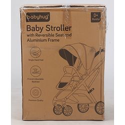 Babyhug Premium Baby Stroller with One-Hand Compact Fold - Beige| Compact Fold| Reclining Backrest| Safety Harness| Swivel Wheels with Lock| Linked Brake| Durable Aluminium Frame| Air Cabin Friendly