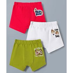 Babyhug Disney Single Jersey Knit Trunks with Chip N Dale Graphics Pack of 3 - Red Green & White