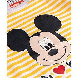 Babyhug Disney Interlock Knit Full Sleeves Striped Onesie & Legging With Cap & Mickey Mouse Graphics - Multicolor