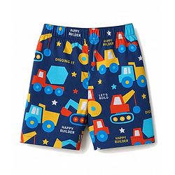Babyhug  Poplin woven Above Knee Length Boxer with JCB & Bear Print Pack of 3- Navy & Yellow